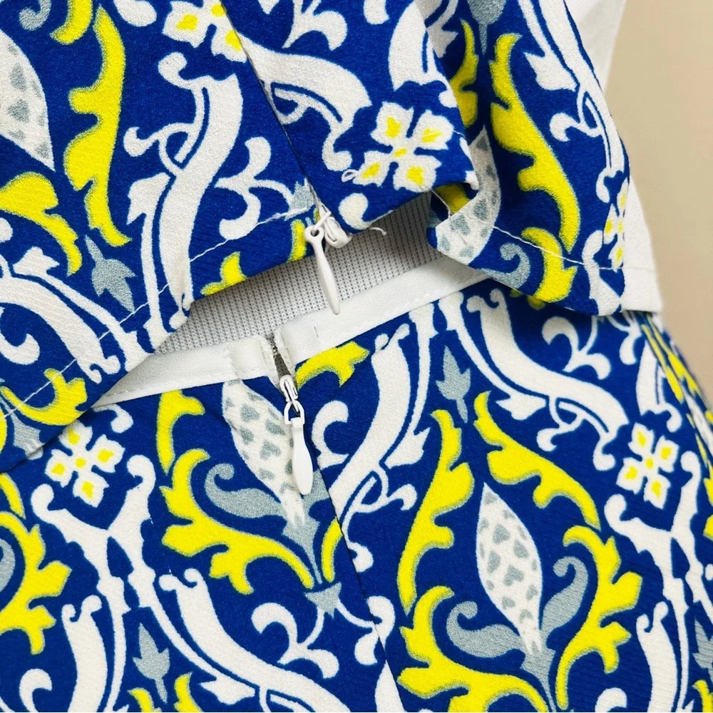 JOY & CO Blue White Regency 2 Piece Crop Top Mini Skirt SMALL Sleeveless NWT